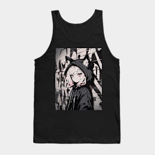 Kawaii Aesthetic Monochrome Nekomimi Anime Cat Girl Graffiti Art Style Tank Top